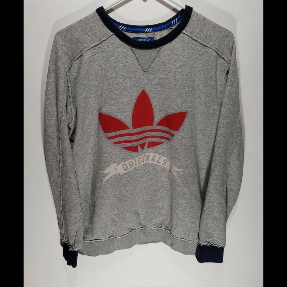 Mens Vintage Adidas Originals Trefoil Long Sleeve Gray Sweatshirt Size Small S